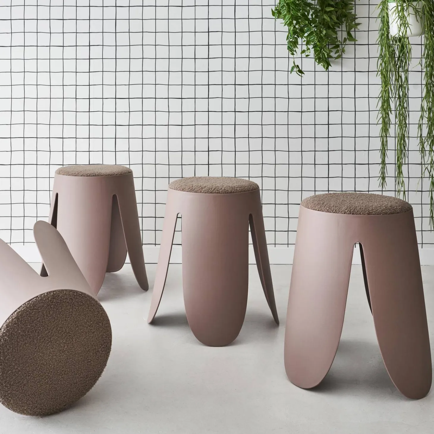 Banco empilhável em tecido bouclé, set de 4
