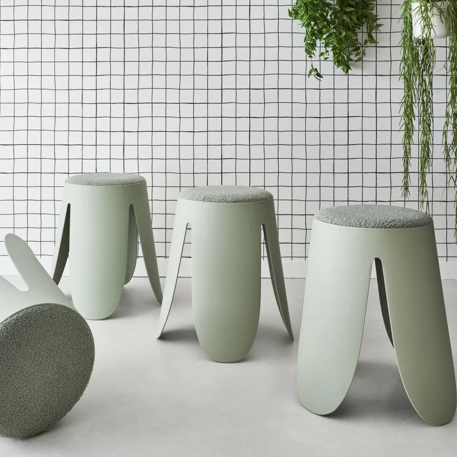 Banco empilhável em tecido bouclé, set de 4