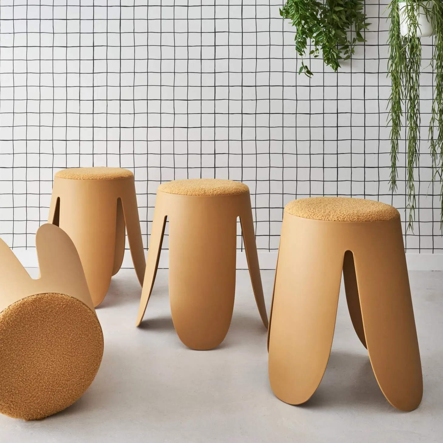 Banco empilhável em tecido bouclé, set de 4