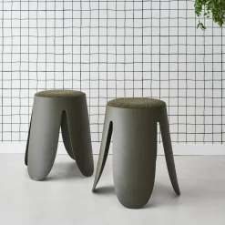 Banco empilhável em tecido bouclé, set de 2