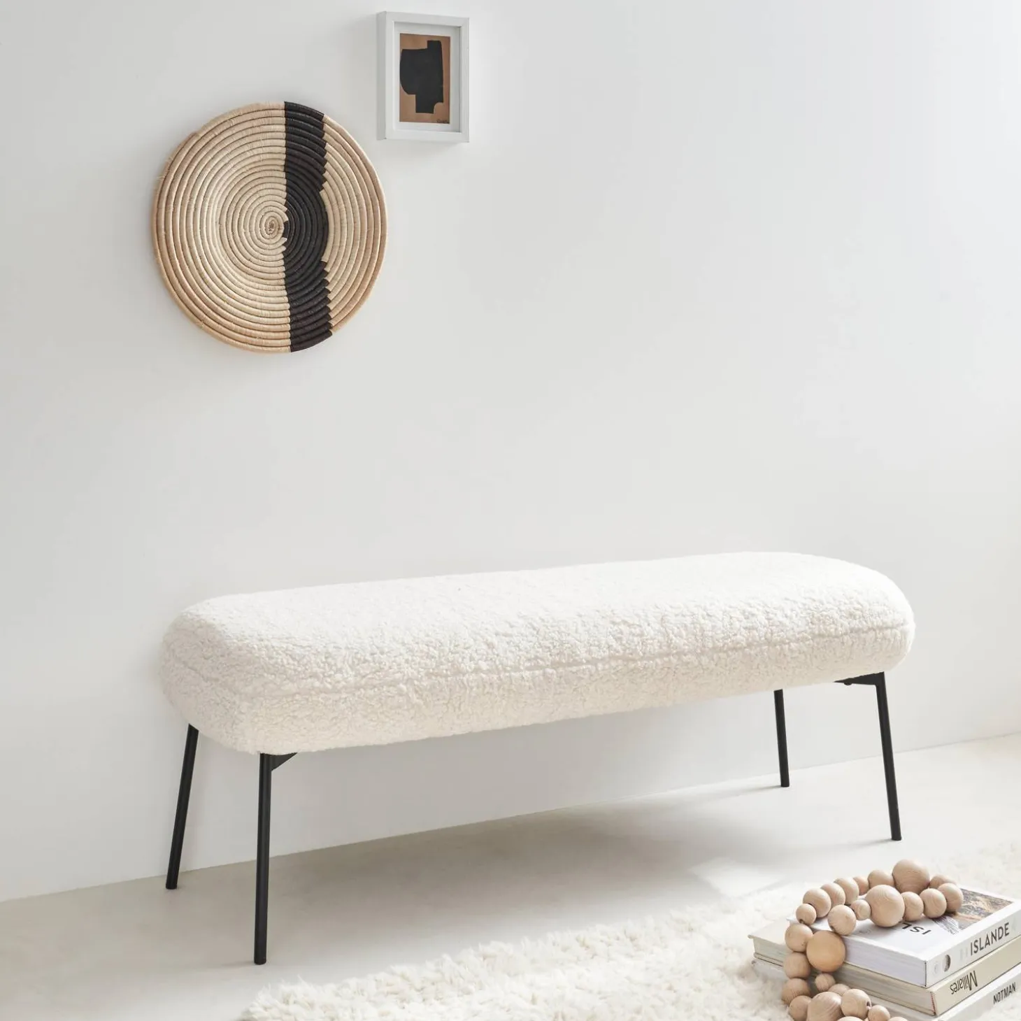 Banco, extremidade da cama com revestimento de boucle