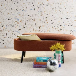 Banco, extremidade da cama com revestimento de boucle
