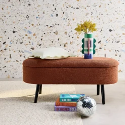Banco, extremidade da cama com revestimento de boucle