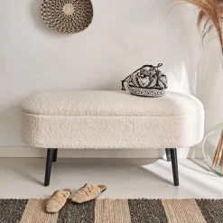 Banco, extremidade da cama com revestimento de boucle