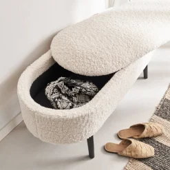 Banco, extremidade da cama com revestimento de boucle