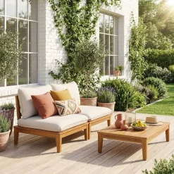 Banco modular de jardim em madeira de acácia, 2 lugares