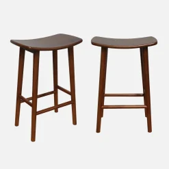 Banqueta de bar vintage em madeira de seringueira, set de 2