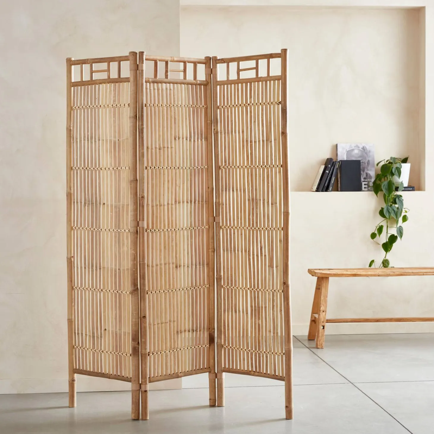 Biombo de bambu dobrável