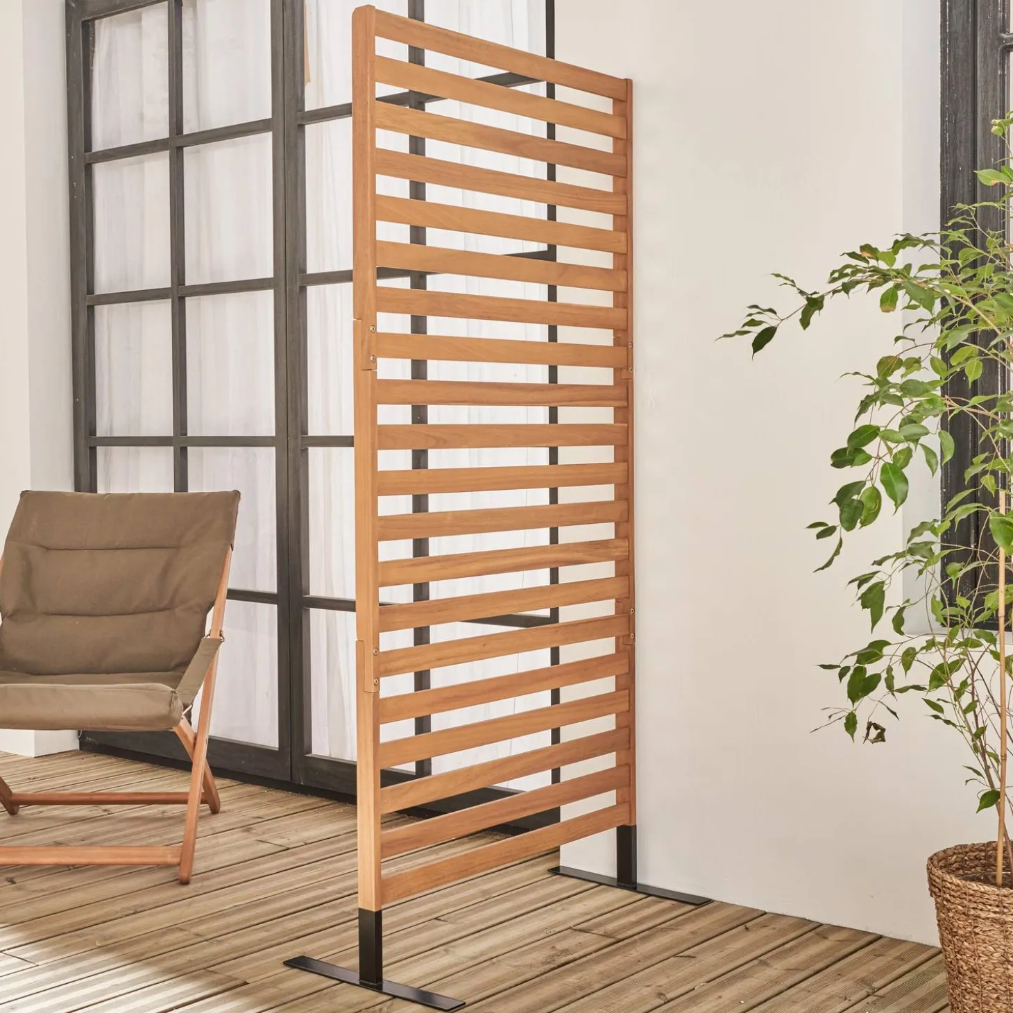 Biombo dobrável de madeira para exterior, 80 cm, interior/exterior