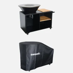Braseiro com espaço de armazenamento e rodas + capa protetora, 80cm