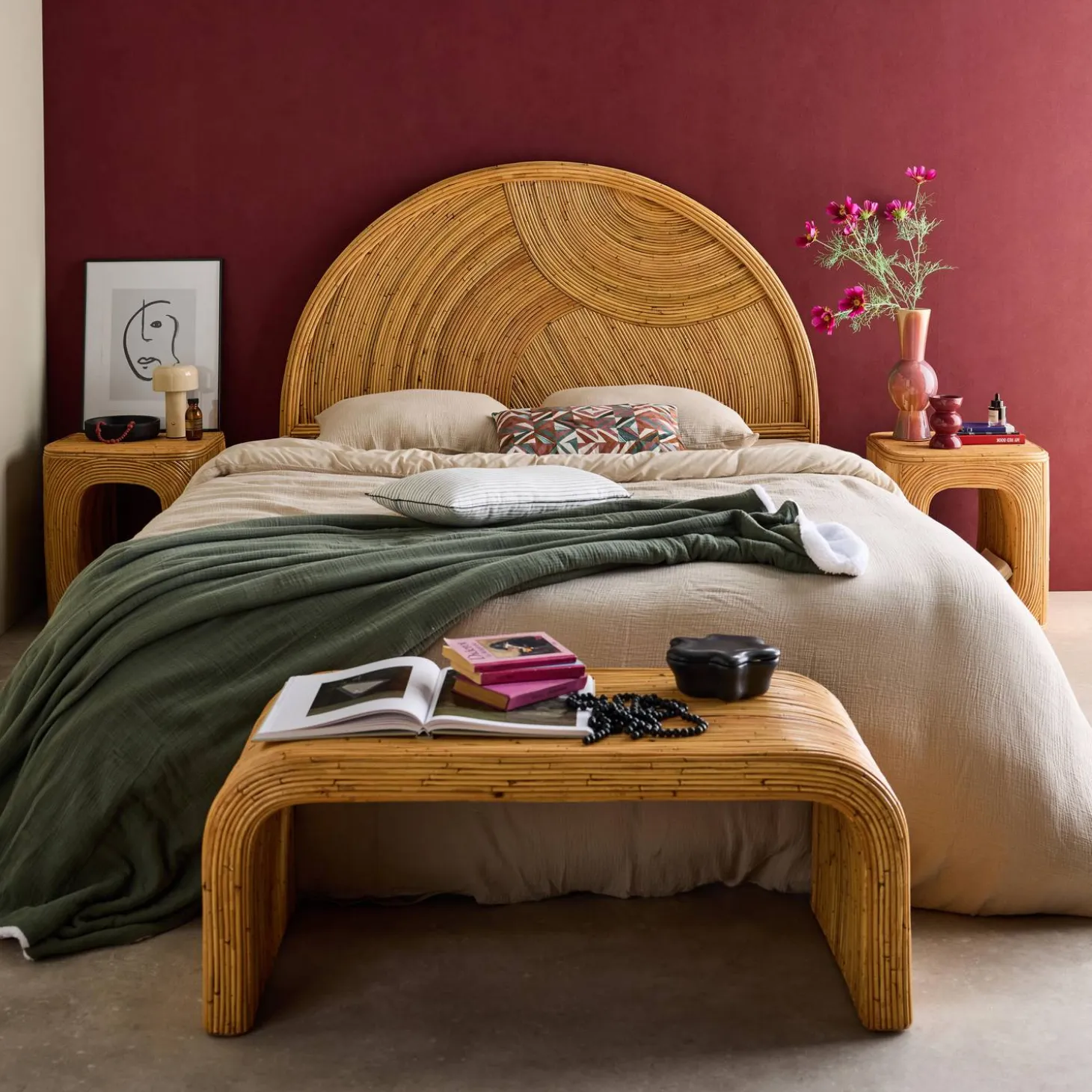 Cabeceira para cama de vime natural