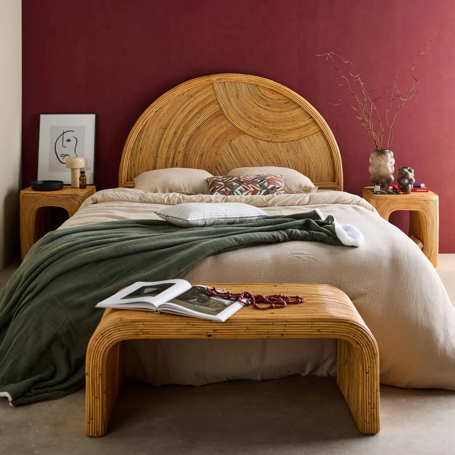 Cabeceira para cama de vime natural