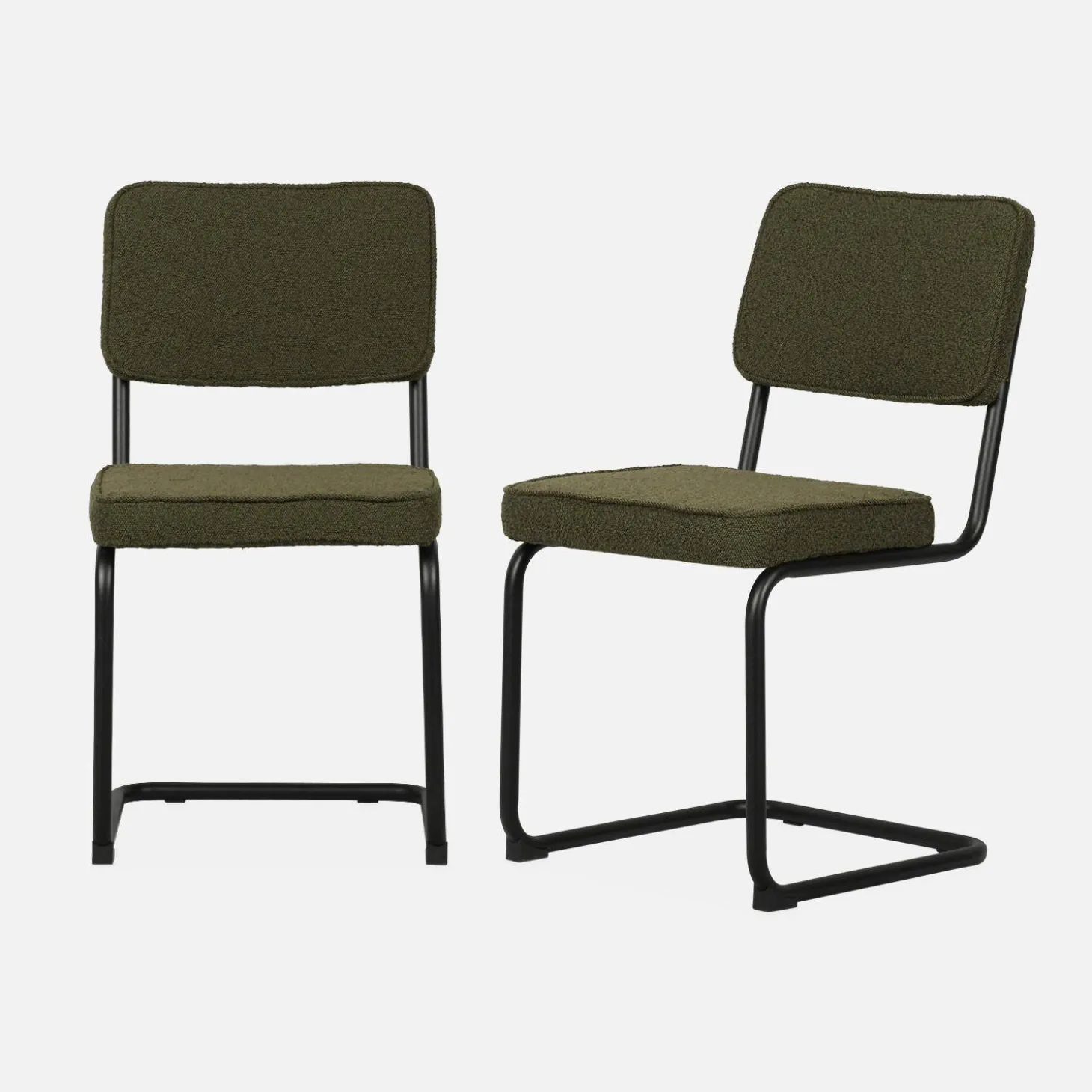 Cadeira cantilever em tecido bouclé com estrutura em aço, set de 2