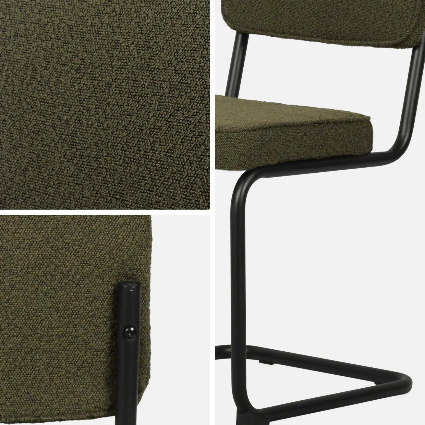 Cadeira cantilever em tecido bouclé com estrutura em aço, set de 2
