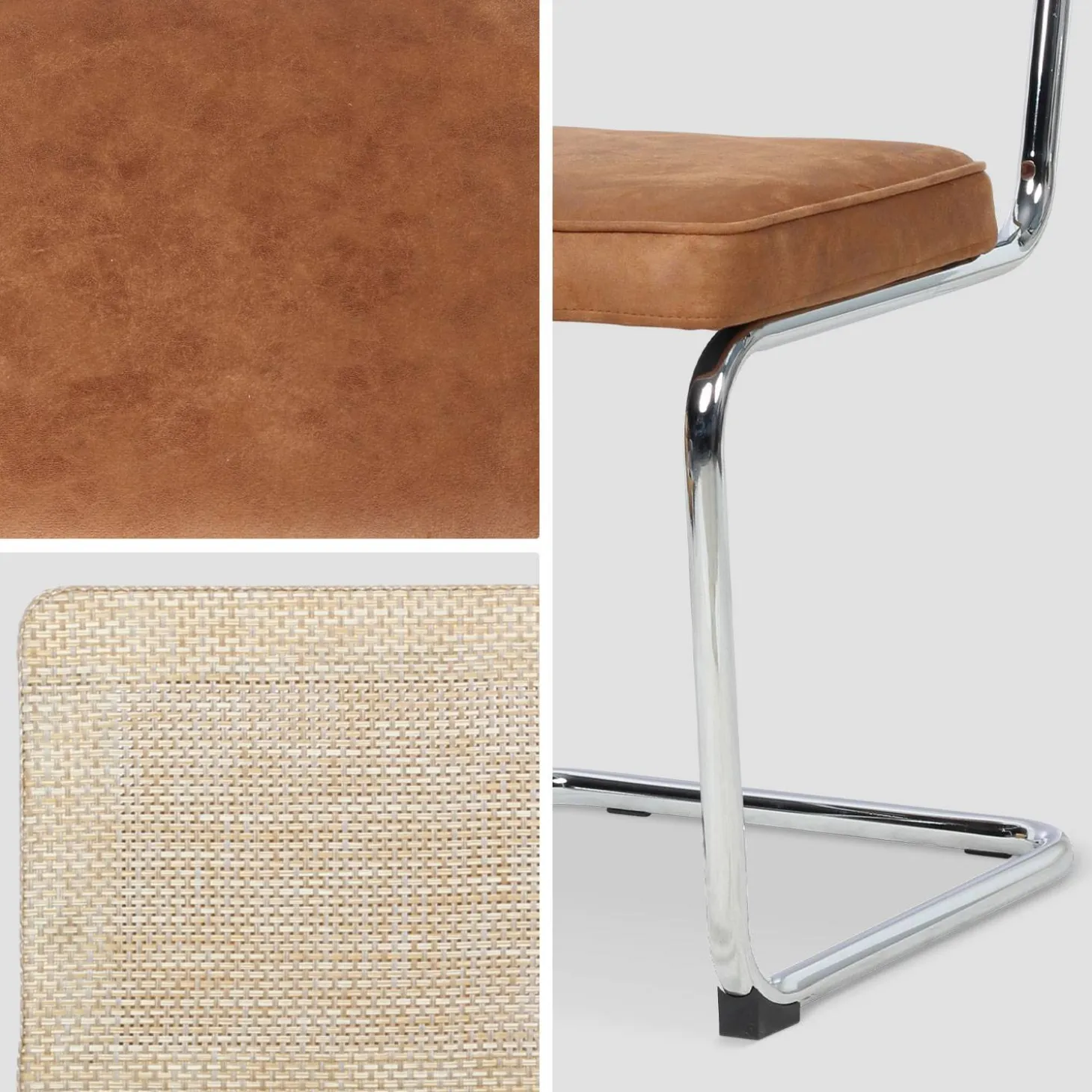 Cadeira cantilever em tecido e efeito rattan, set de 2