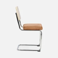 Cadeira cantilever em tecido e efeito rattan, set de 2