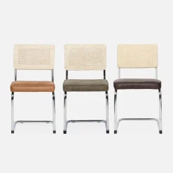Cadeira cantilever em tecido e efeito rattan, set de 2