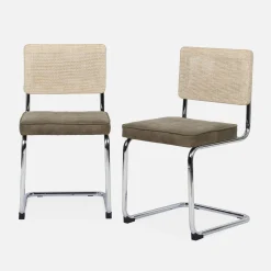 Cadeira cantilever em tecido e efeito rattan, set de 2