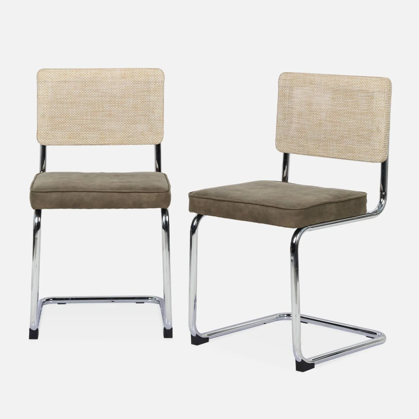 Cadeira cantilever em tecido e efeito rattan, set de 2