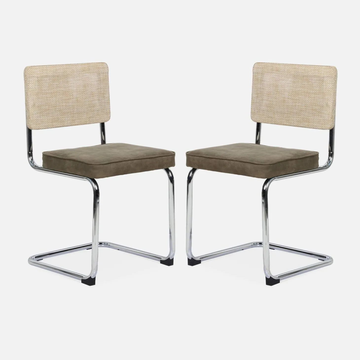 Cadeira cantilever em tecido e efeito rattan, set de 2