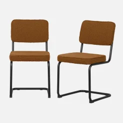 Cadeira cantilever em tecido bouclé com estrutura em aço, set de 2