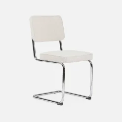 Cadeira cantilever em tecido bouclé com estrutura em aço, set de 2