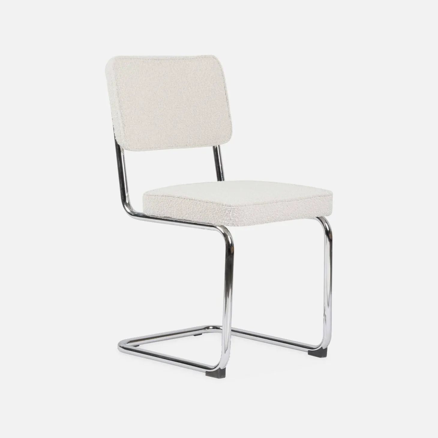 Cadeira cantilever em tecido bouclé com estrutura em aço, set de 2