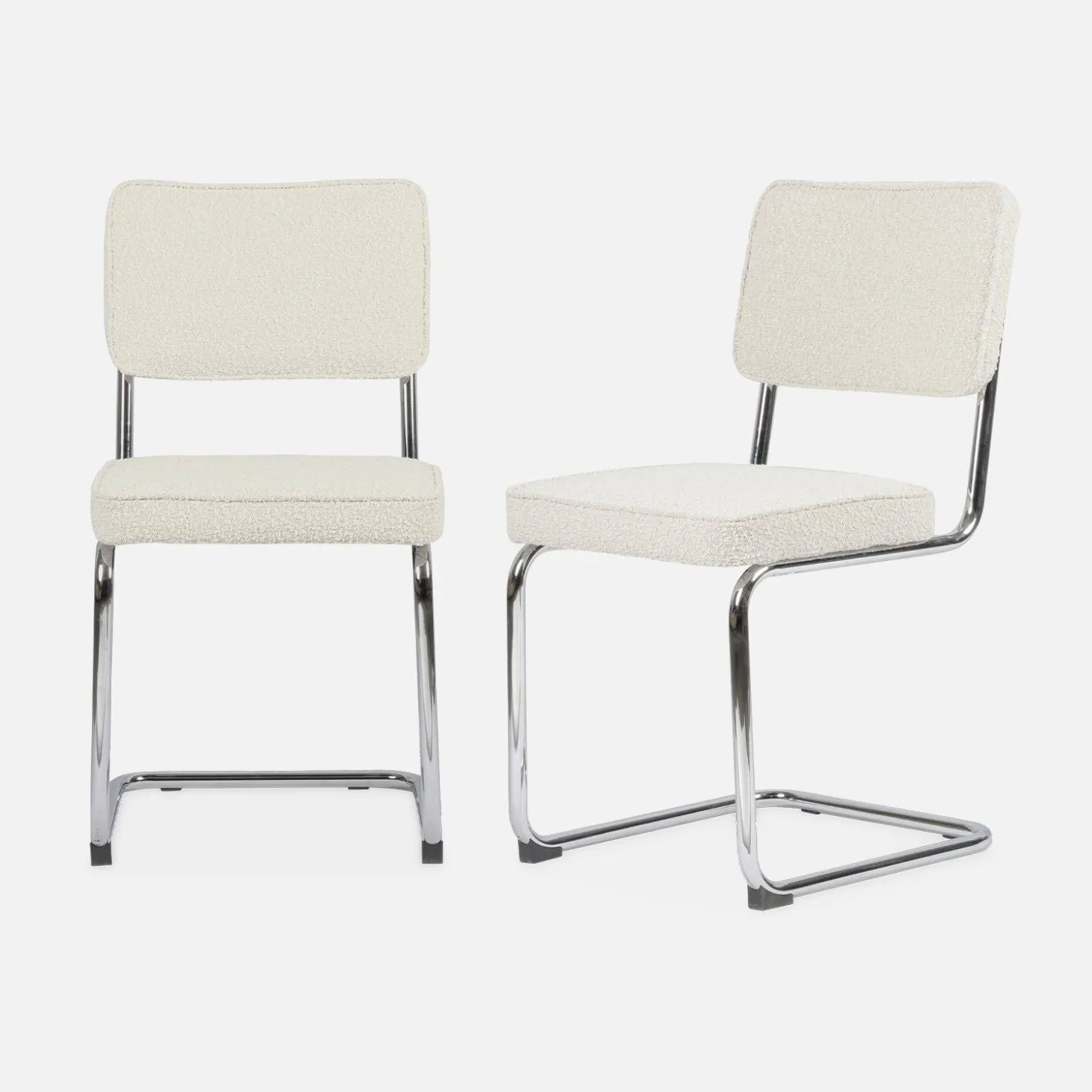 Cadeira cantilever em tecido bouclé com estrutura em aço, set de 2