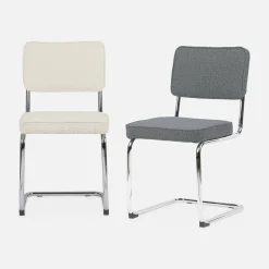 Cadeira cantilever em tecido bouclé com estrutura em aço, set de 2