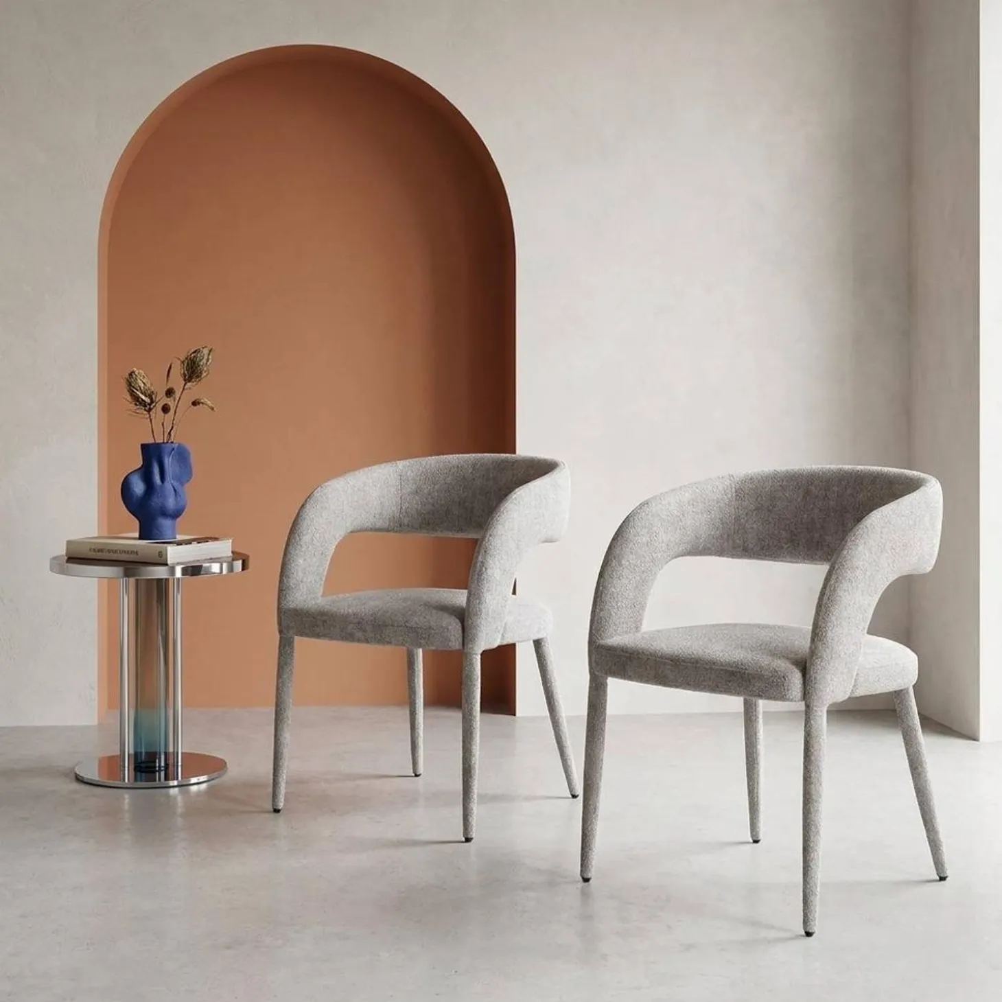 Cadeira contemporânea revestida em tecido, set de 2