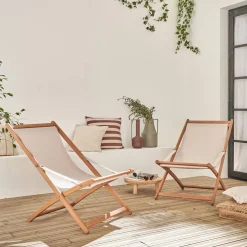 Cadeira de jardim de madeira dobrável com assento almofadado, conjunto de 2