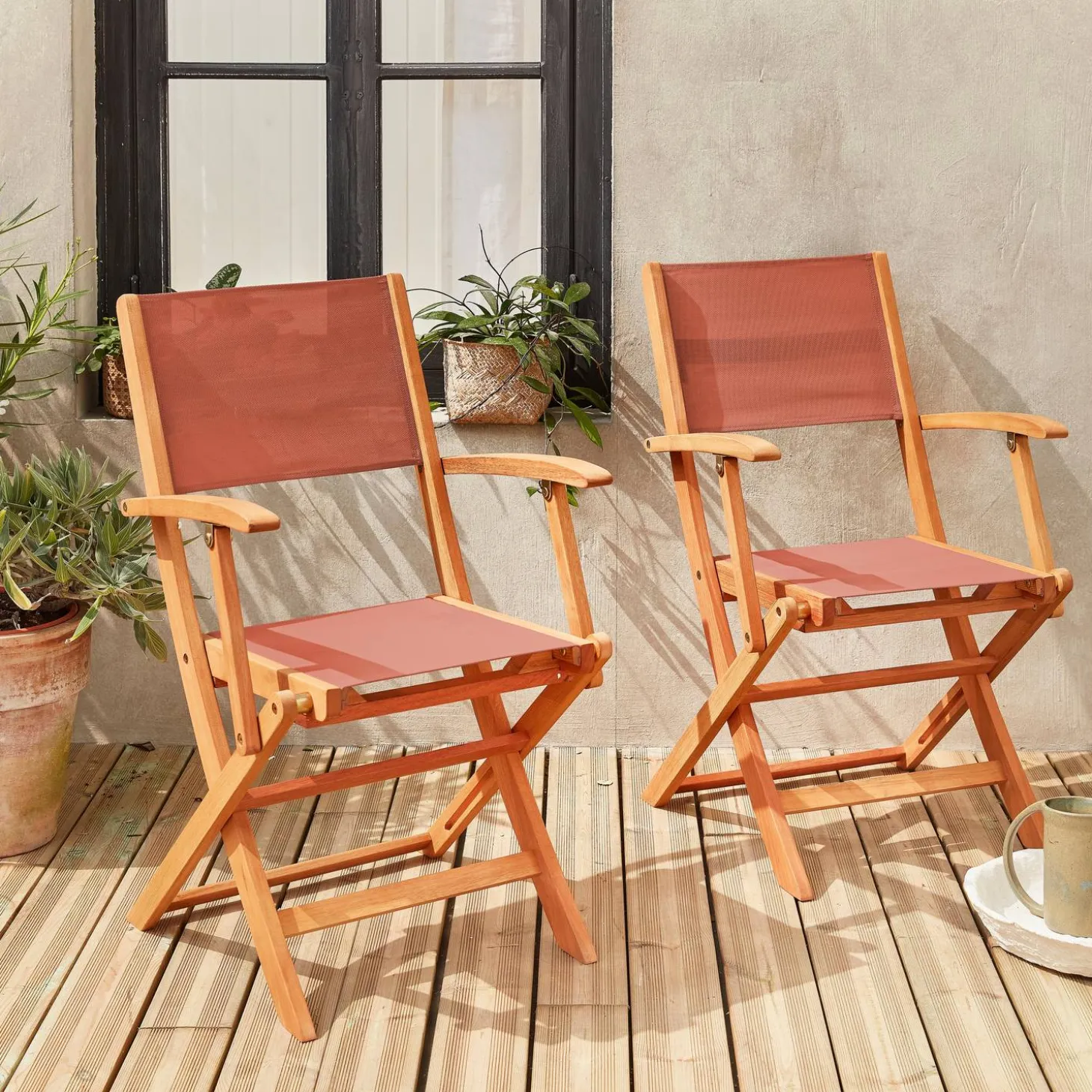 Cadeira de jardim dobrável em madeira, set de 2