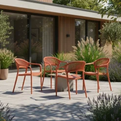 Cadeira de jardim empilhável com efeito de corda, set de 4