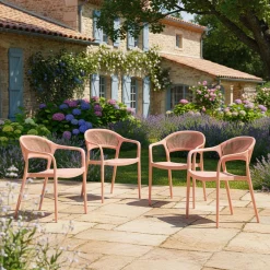 Cadeira de jardim empilhável com efeito de corda, set de 4