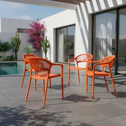 Cadeira de jardim empilhável com efeito de corda, set de 4