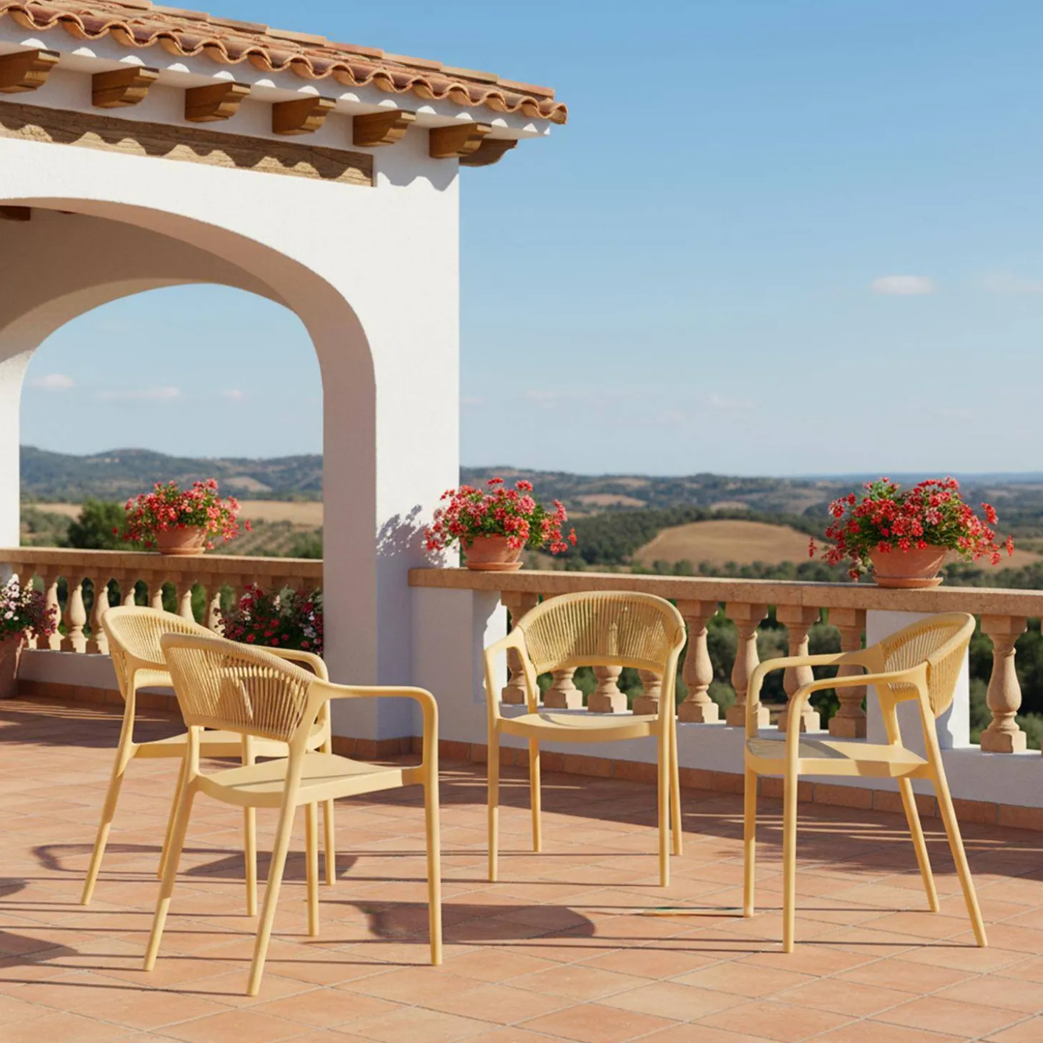 Cadeira de jardim empilhável com efeito de corda, set de 4