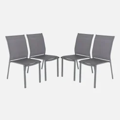 Cadeira de jardim empilhável em alumínio e textileno, set de 4