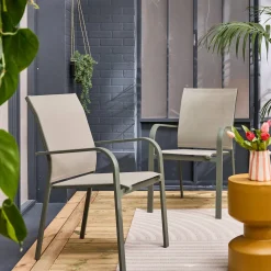 Cadeira de jardim empilhável em alumínio e textilene, set de 2