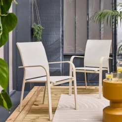 Cadeira de jardim empilhável em alumínio e textilene, set de 2