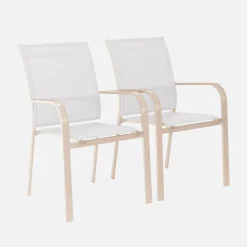 Cadeira de jardim empilhável em alumínio e textilene, set de 2
