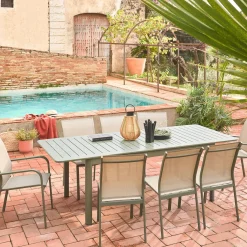 Cadeira de jardim empilhável em alumínio e textileno, set de 4