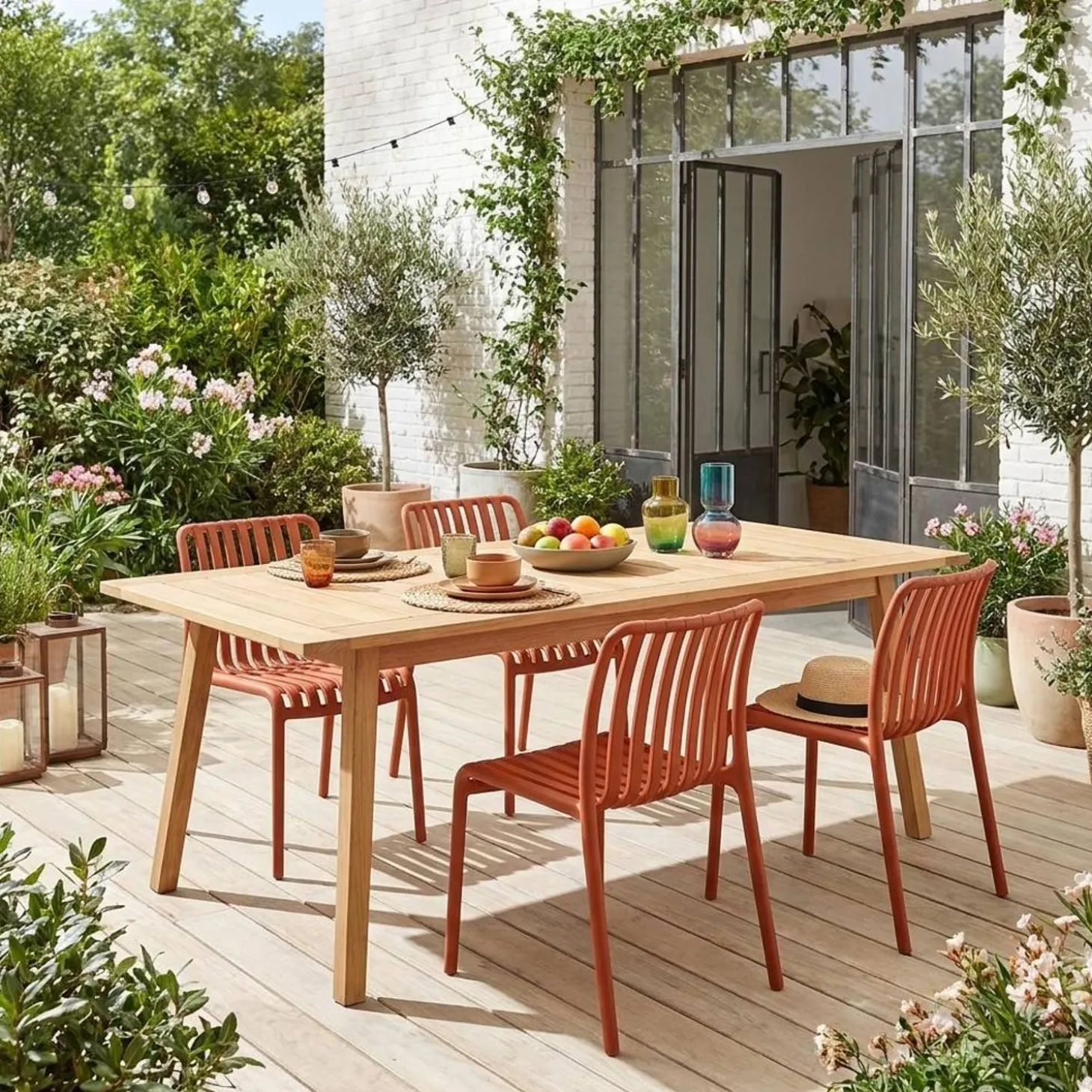Cadeira de jardim em plástico, empilhável, set de 4