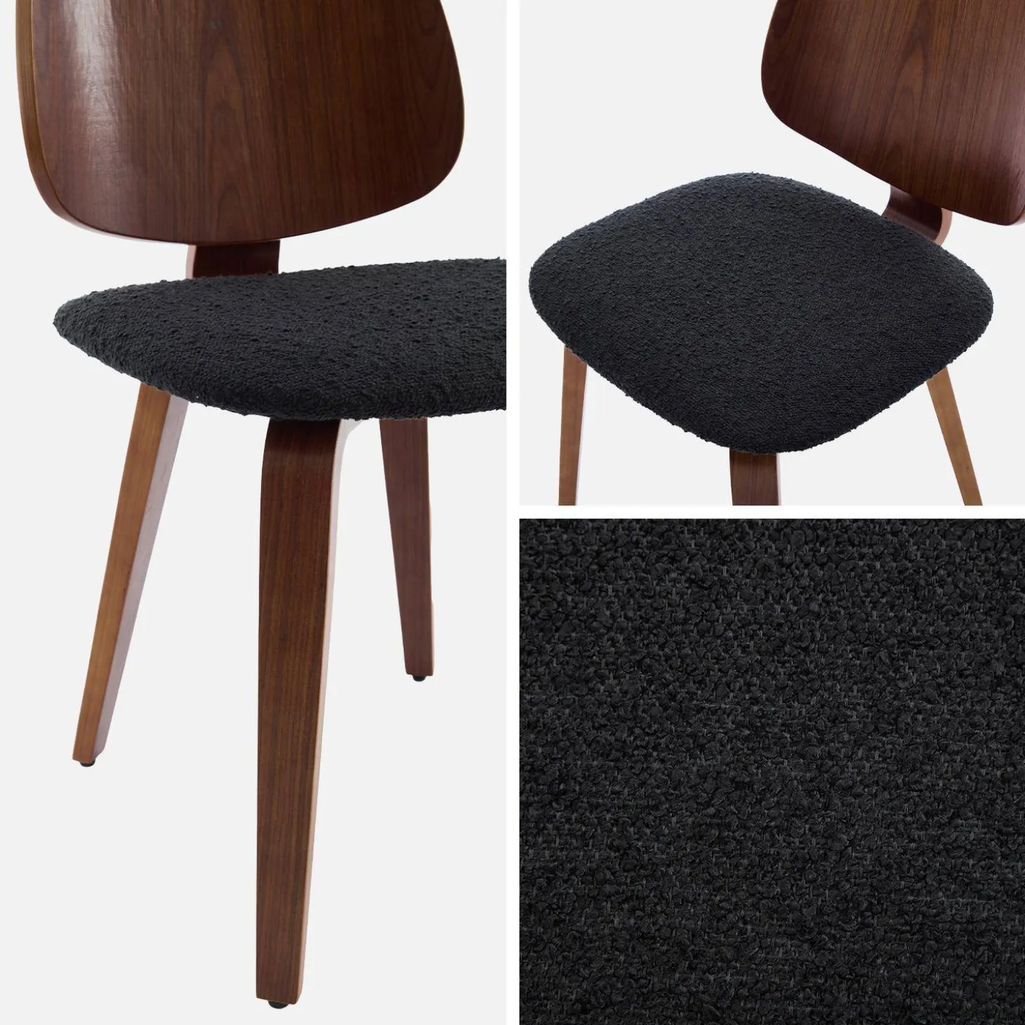 Cadeira em madeira com assento em tecido bouclé, set de 2
