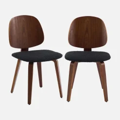 Cadeira em madeira com assento em tecido bouclé, set de 2