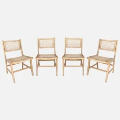 Cadeira em madeira de acácia e vime, set de 4