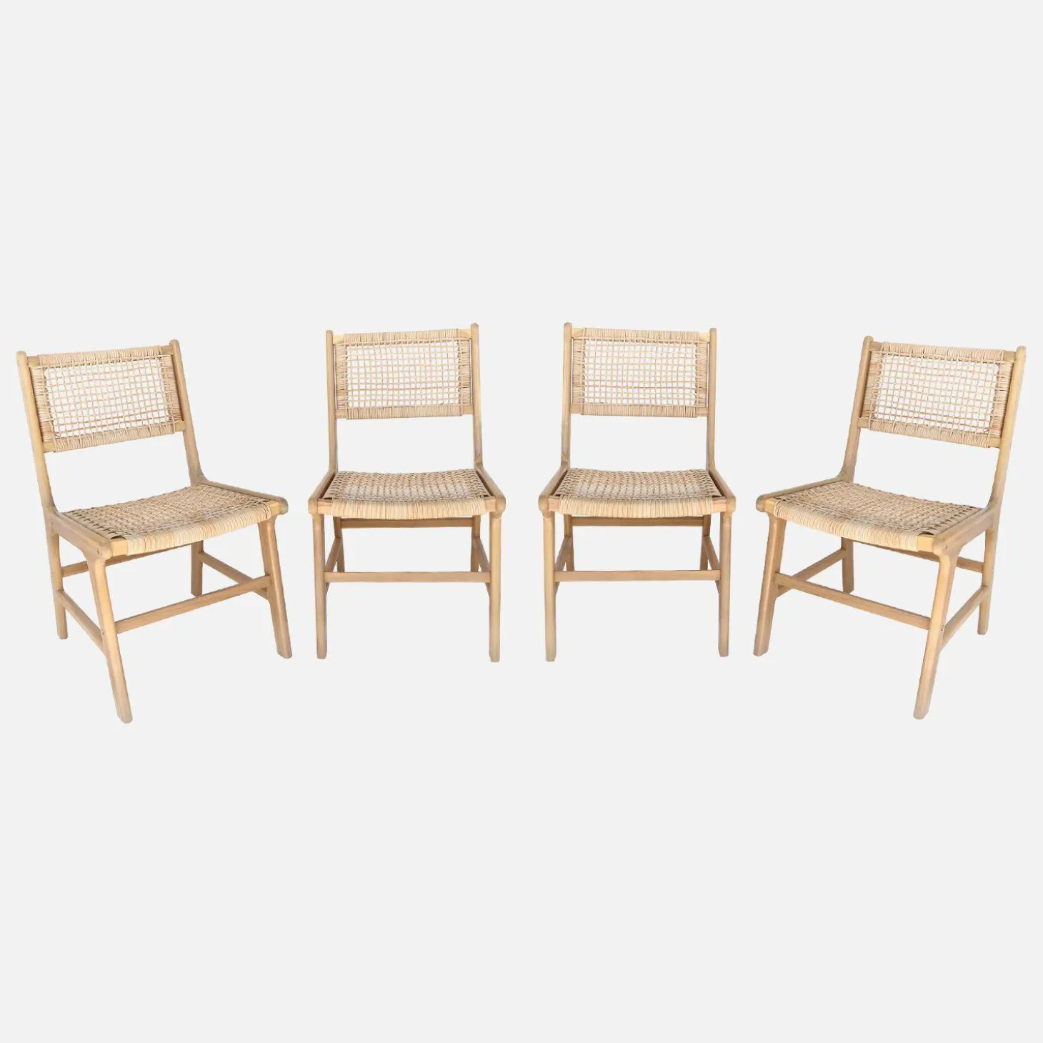 Cadeira em madeira de acácia e vime, set de 4