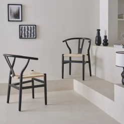 Cadeira em madeira de faia com assento de corda, set de 2