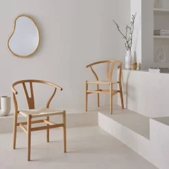 Cadeira em madeira de faia com assento de corda, set de 2