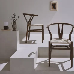 Cadeira em madeira de faia com assento de corda, set de 2