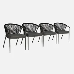 Cadeira empilhável em aço e cordas, set de 4